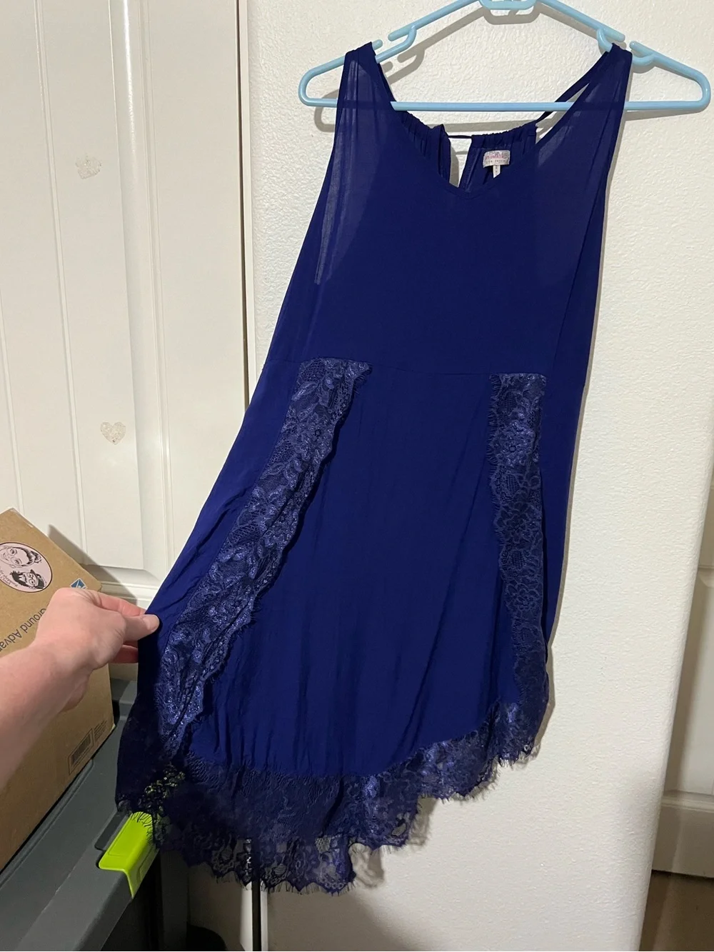 Free People Intimately Royal Blue Eyelashes Lace Trim Slip Dress